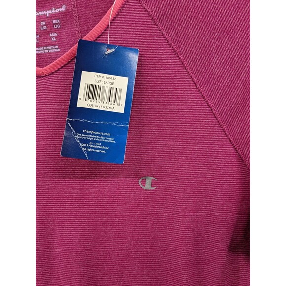 Champion Women's Fuschia Striped V-neck Long Sleeve Shirt NEW with Tags - Picture 13 of 13
